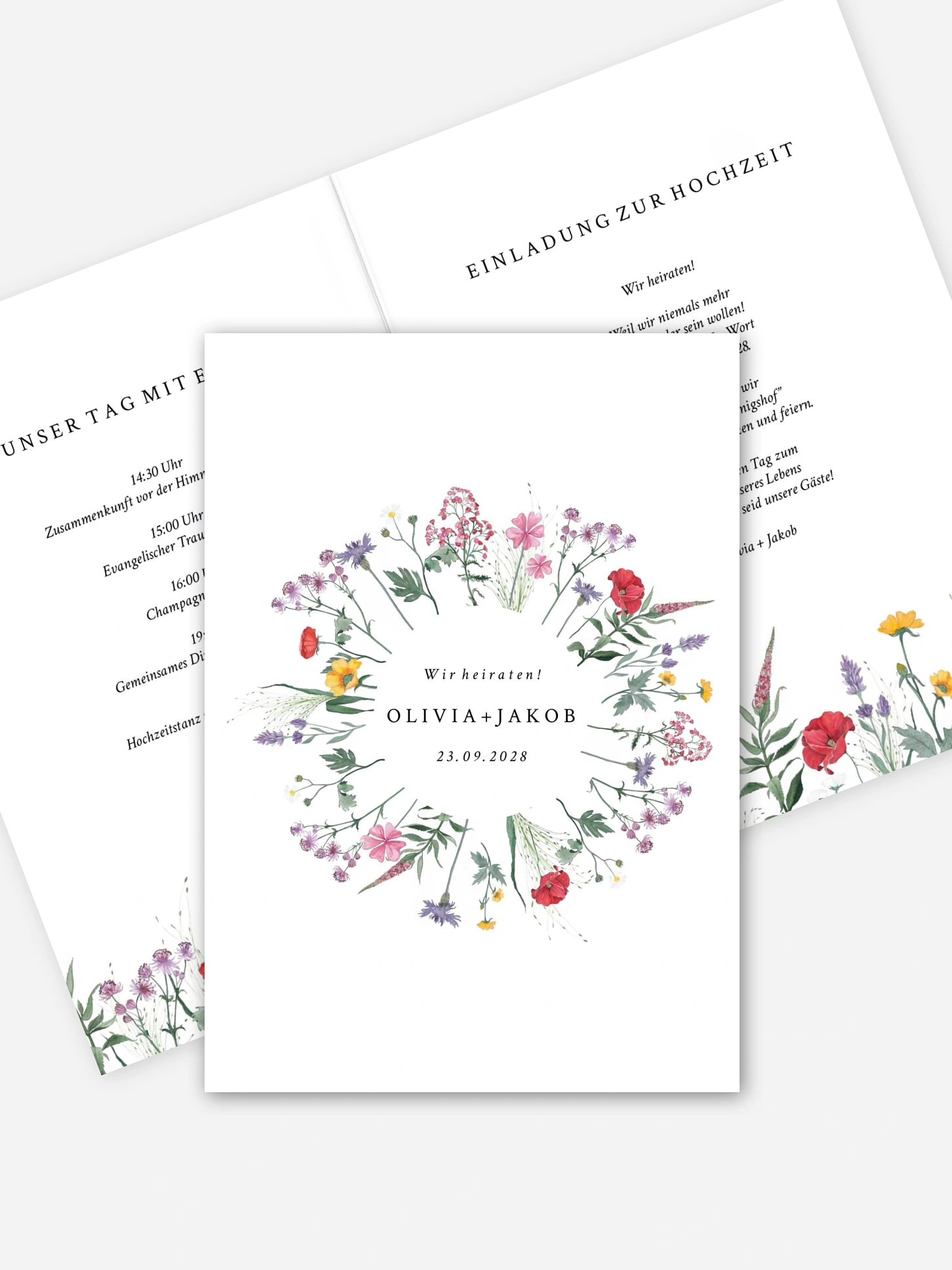 Hochzeitseinladung Wildblumenkranz