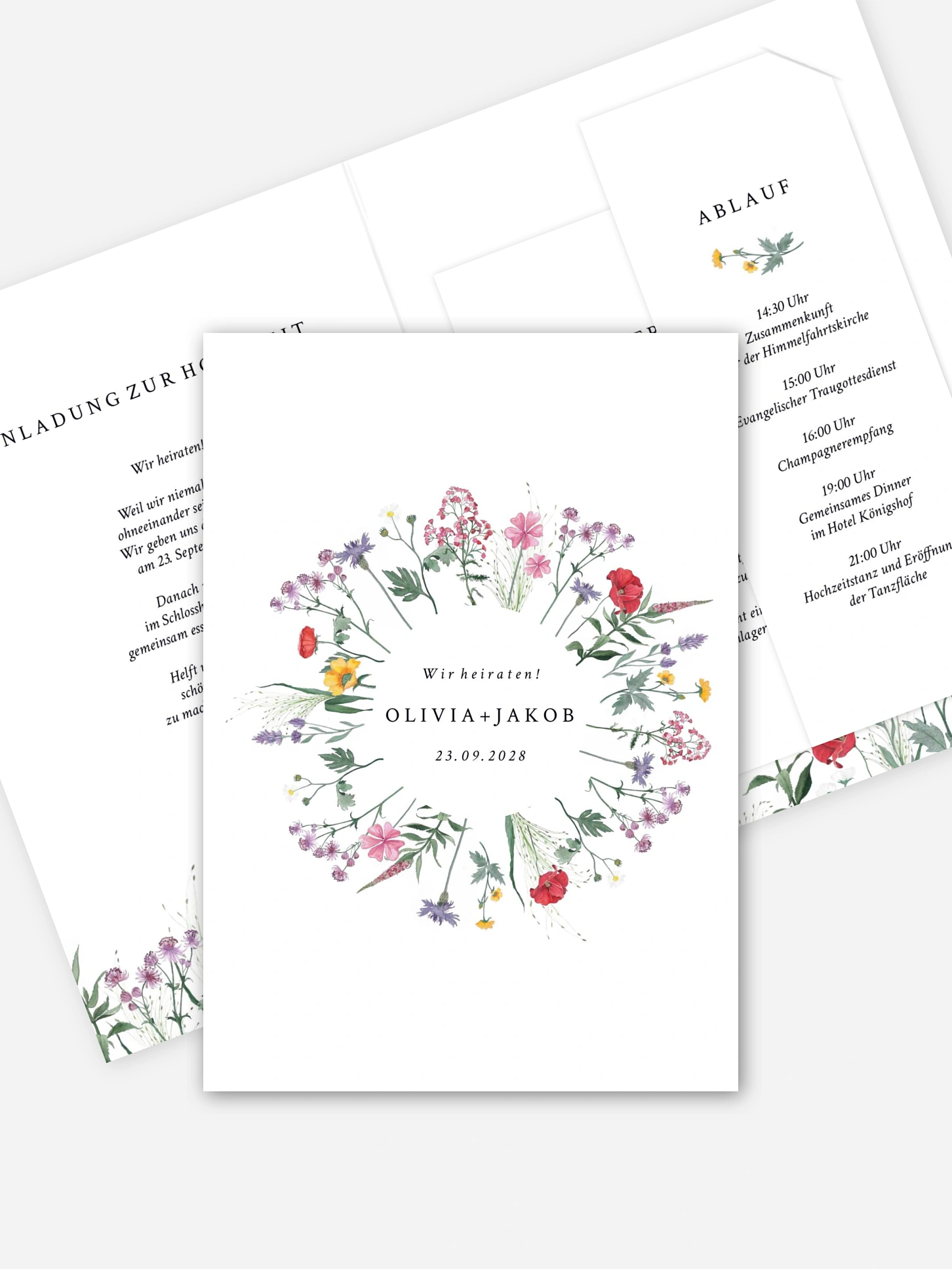 Hochzeitseinladung Wildblumenkranz