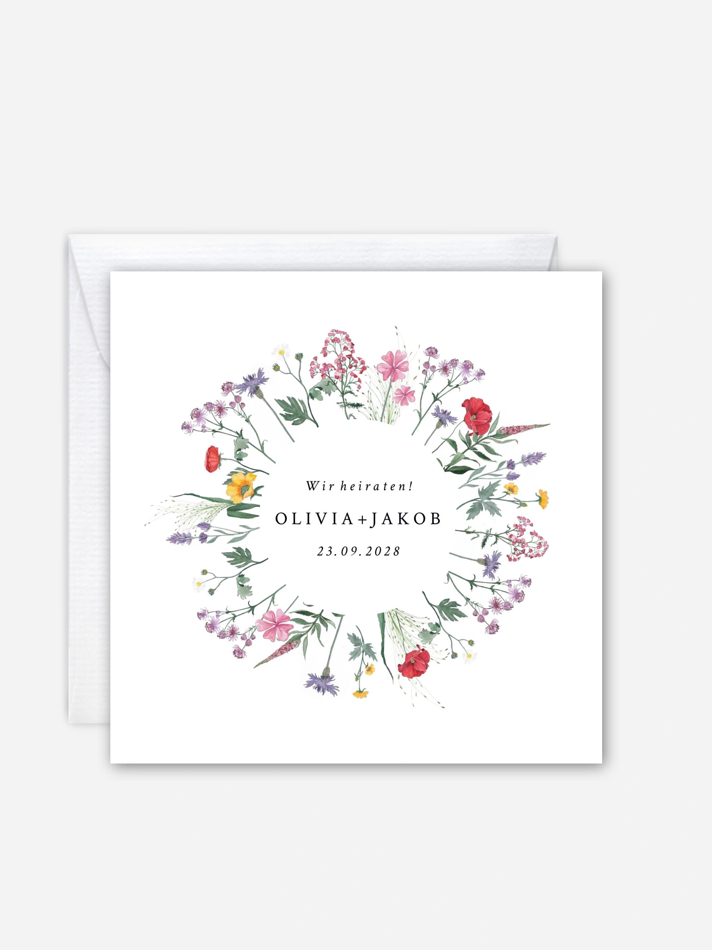 Hochzeitseinladung Wildblumenkranz