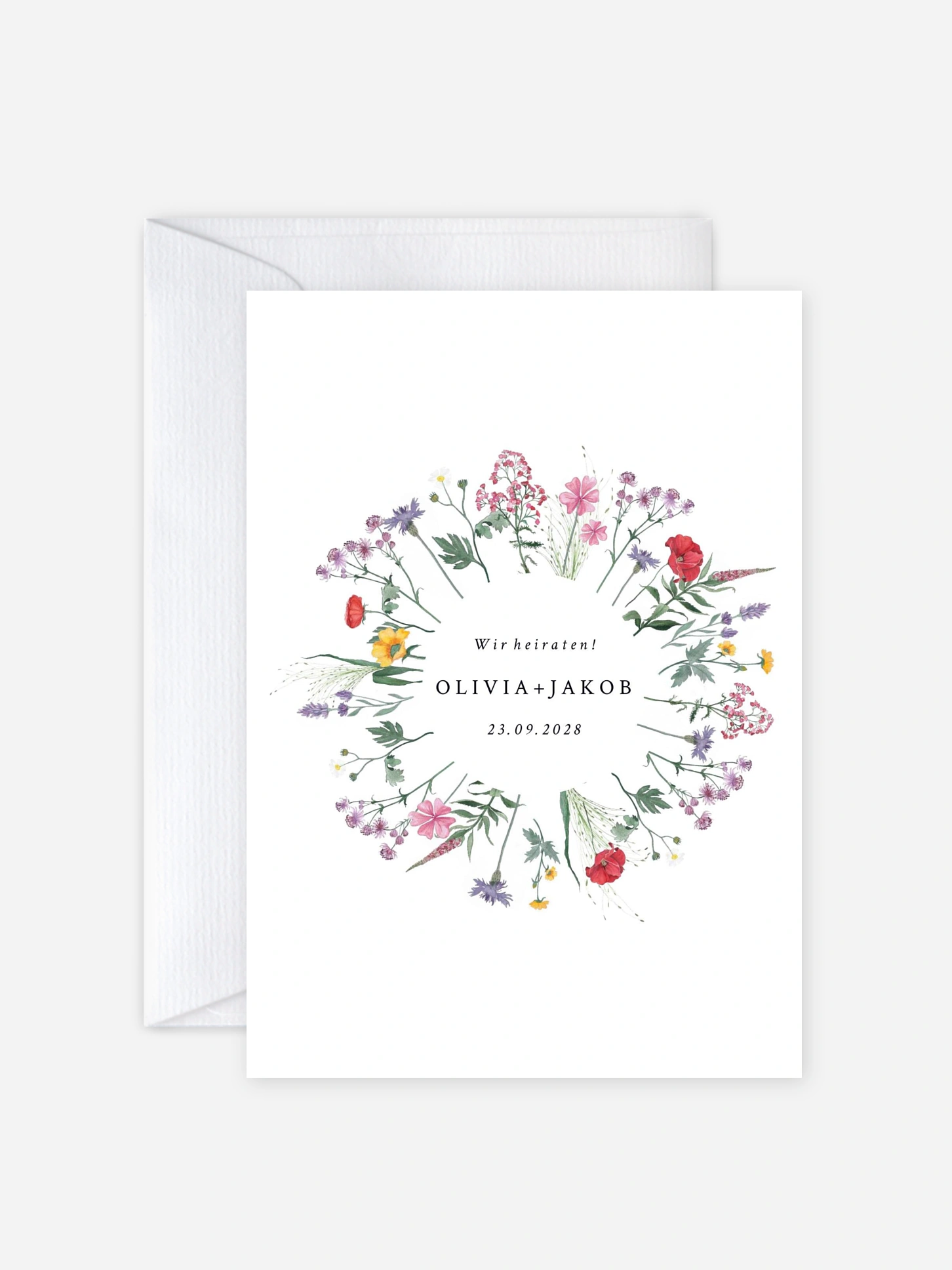 Hochzeitseinladung Wildblumenkranz