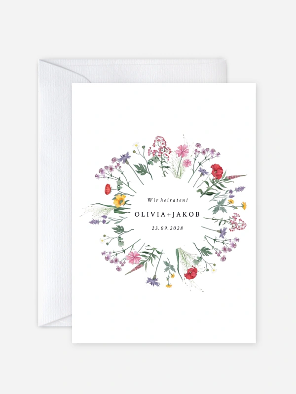 Hochzeitseinladung Wildblumenkranz
