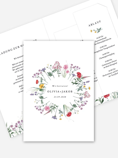Hochzeitseinladung Wildblumenkranz