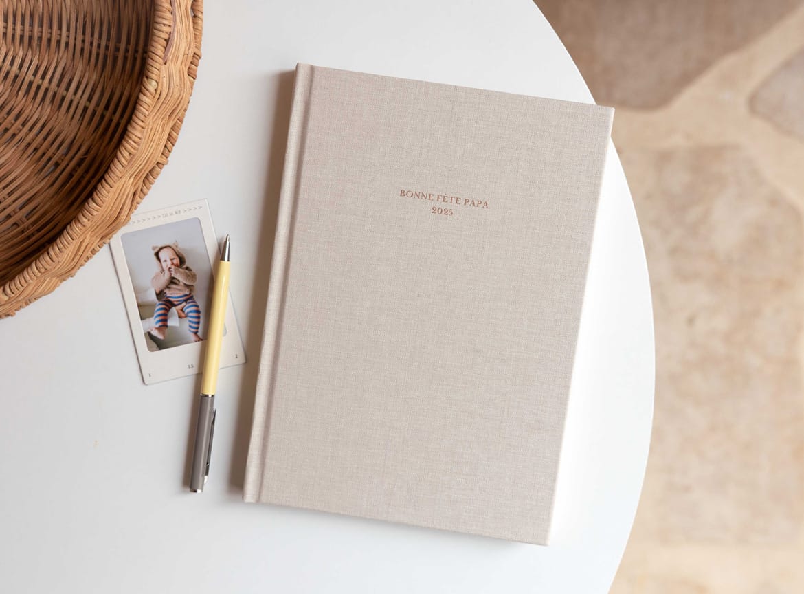 Carnet tissu doré fête des pères