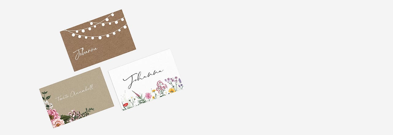 drei Tischkarten in verschiedenen Designs