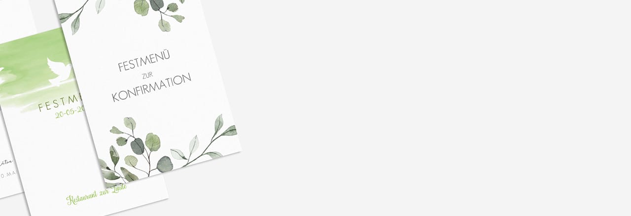 Konfirmation Menükarten Tischdeko