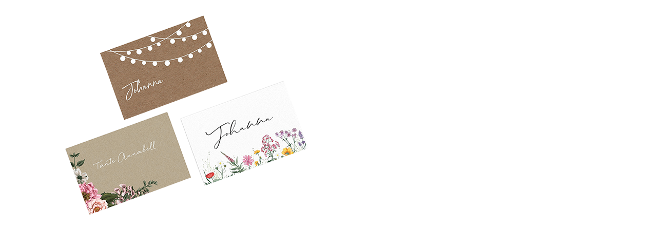 drei Tischkarten in verschiedenen Designs