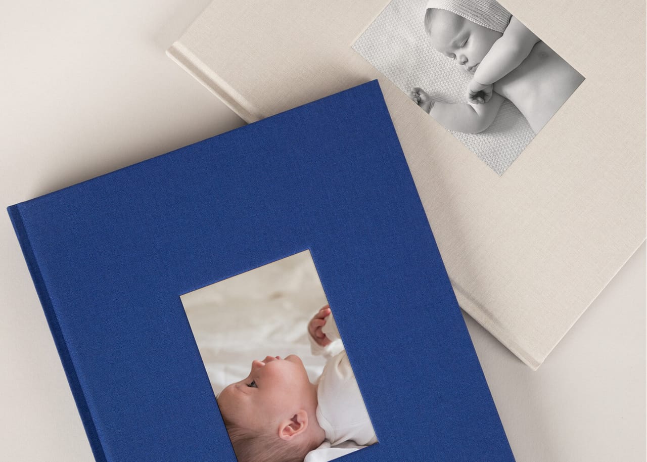 Album photo de naissance couverture tissu avec photo