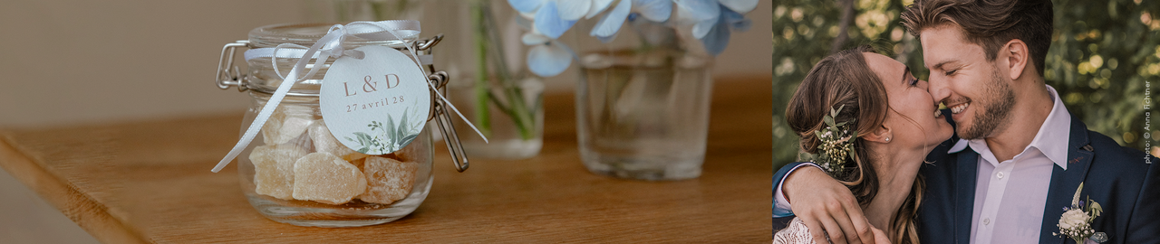 Étiquette avec ruban mariage