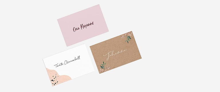 drei Tischkarten in verschiedenen Designs